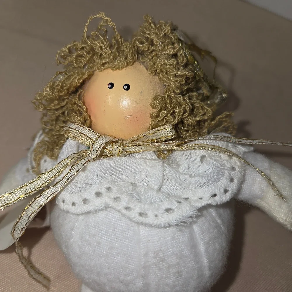 Angel Christmas Ornament Gold Stars Fabric Shelf Sitter‎ Rusic Weightd Bottom